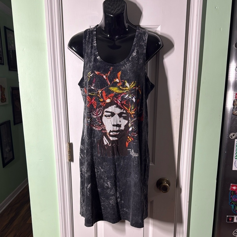 No Time Black & Grey Jimi Hendrix Butterfly Print Graphic Tee Mini Dress Medium
